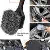 A black scratch-free soft bristles brush with a sturdy handle used for car cleaning.