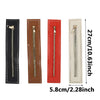 A set of three leather zippers in black, brown, and red for handbags and sewing projects.
