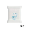 A single disposable toilet seat cover is shown in a white plastic wrapper.