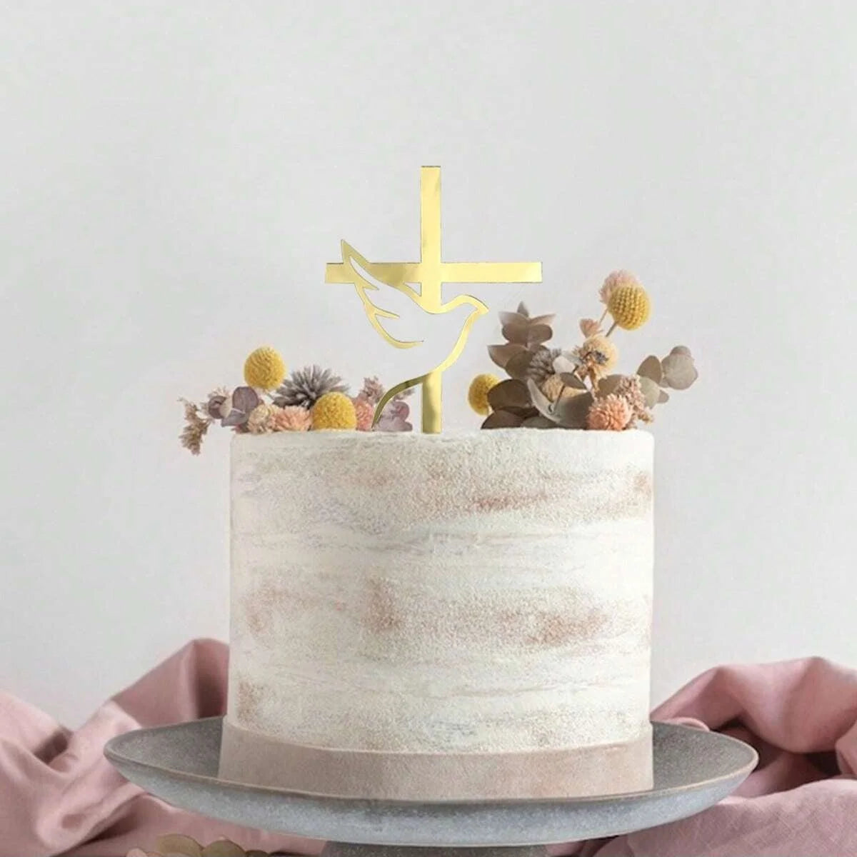 Elegant Gold Acrylic Cross Cake Toppers for Religious Celebrations