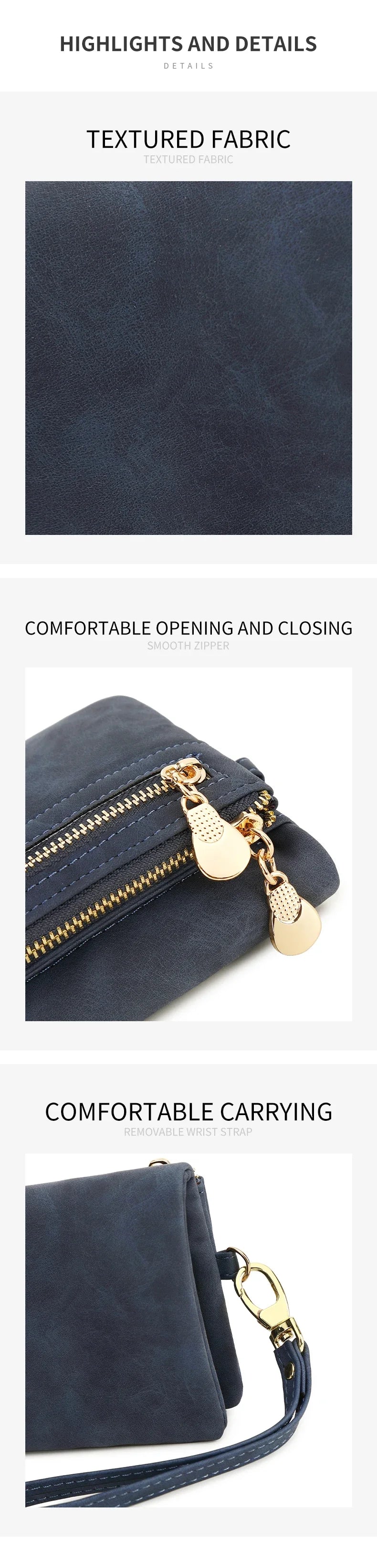 Vintage PU Leather Foldable Clutch Wallet with Wrist Strap