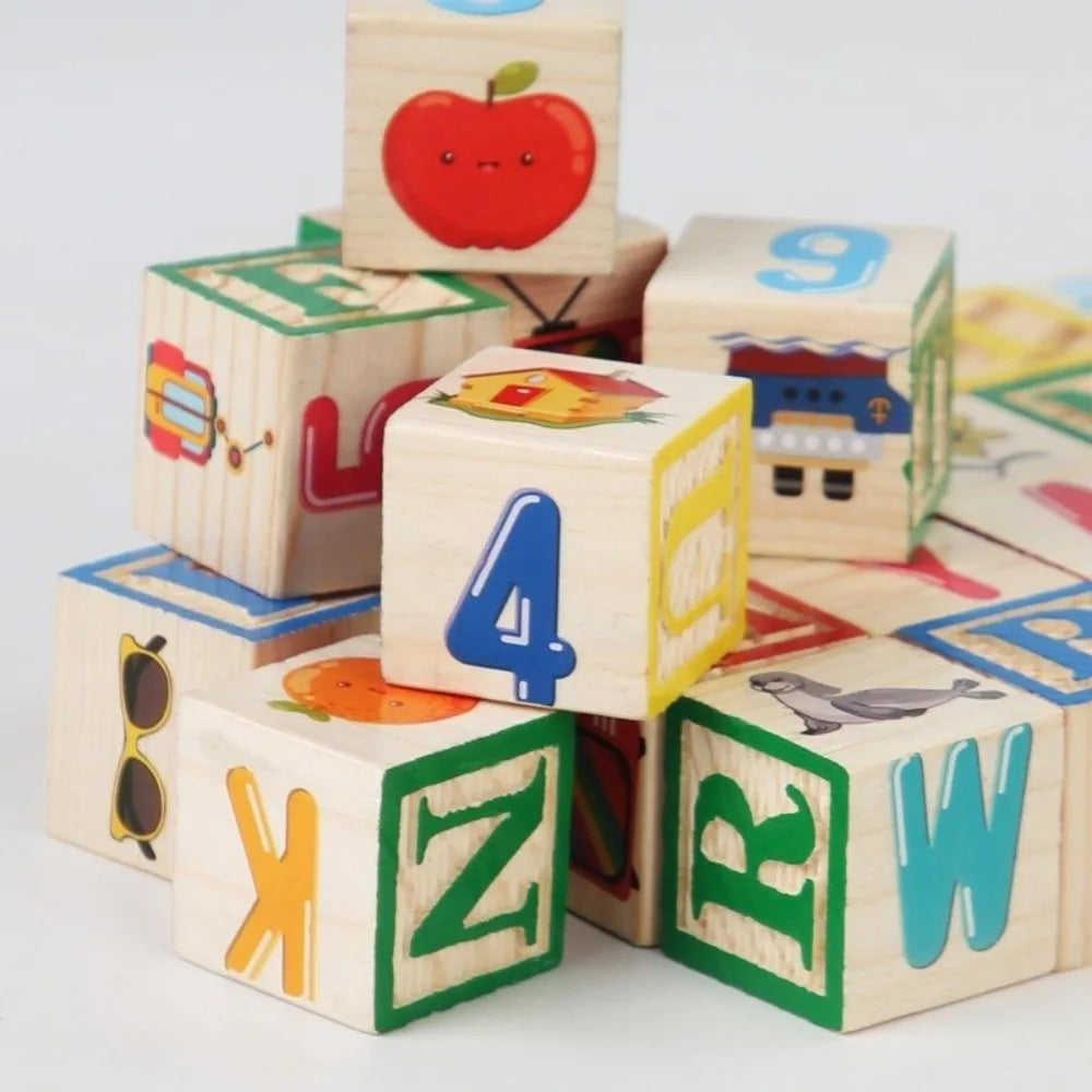 Wooden Alphabet Stacking Blocks Learning Toy