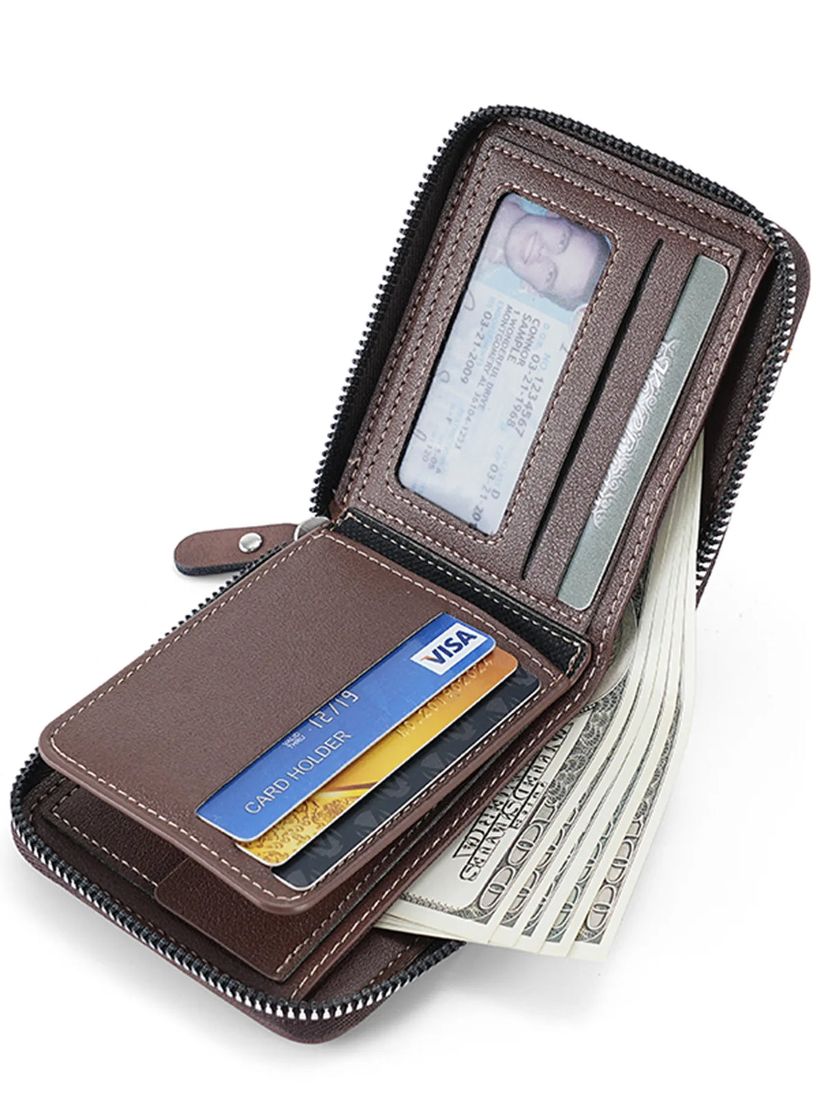 Men's Vintage PU Leather Wallet with Woven Tape Accent