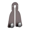 A pair of brown leather headrest hooks designed as a tidy organizer for bags, groceries, and coats.