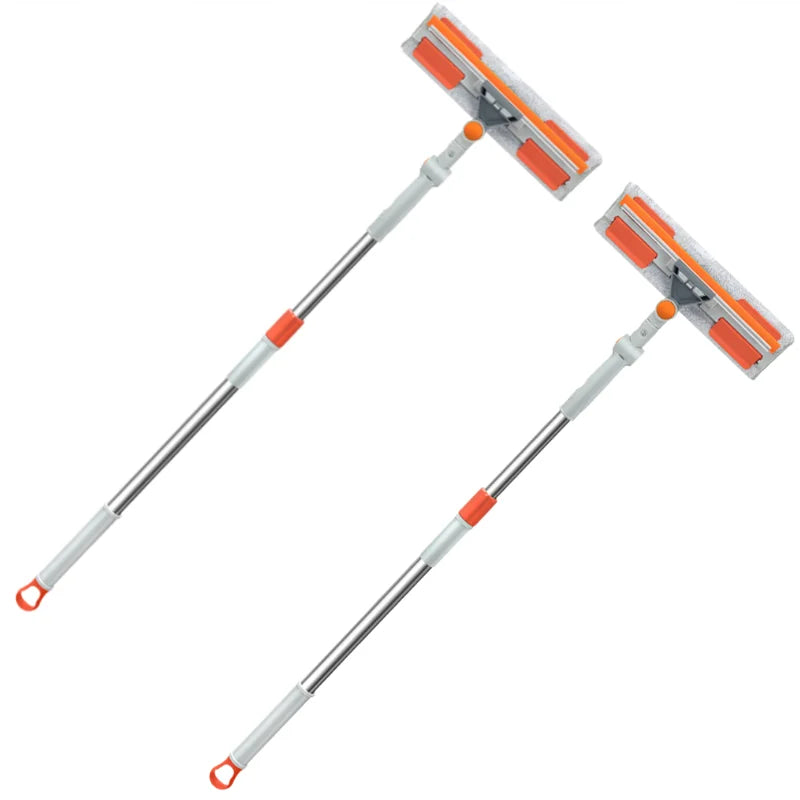 A double-sided window cleaning tool with a squeegee and extension handle.