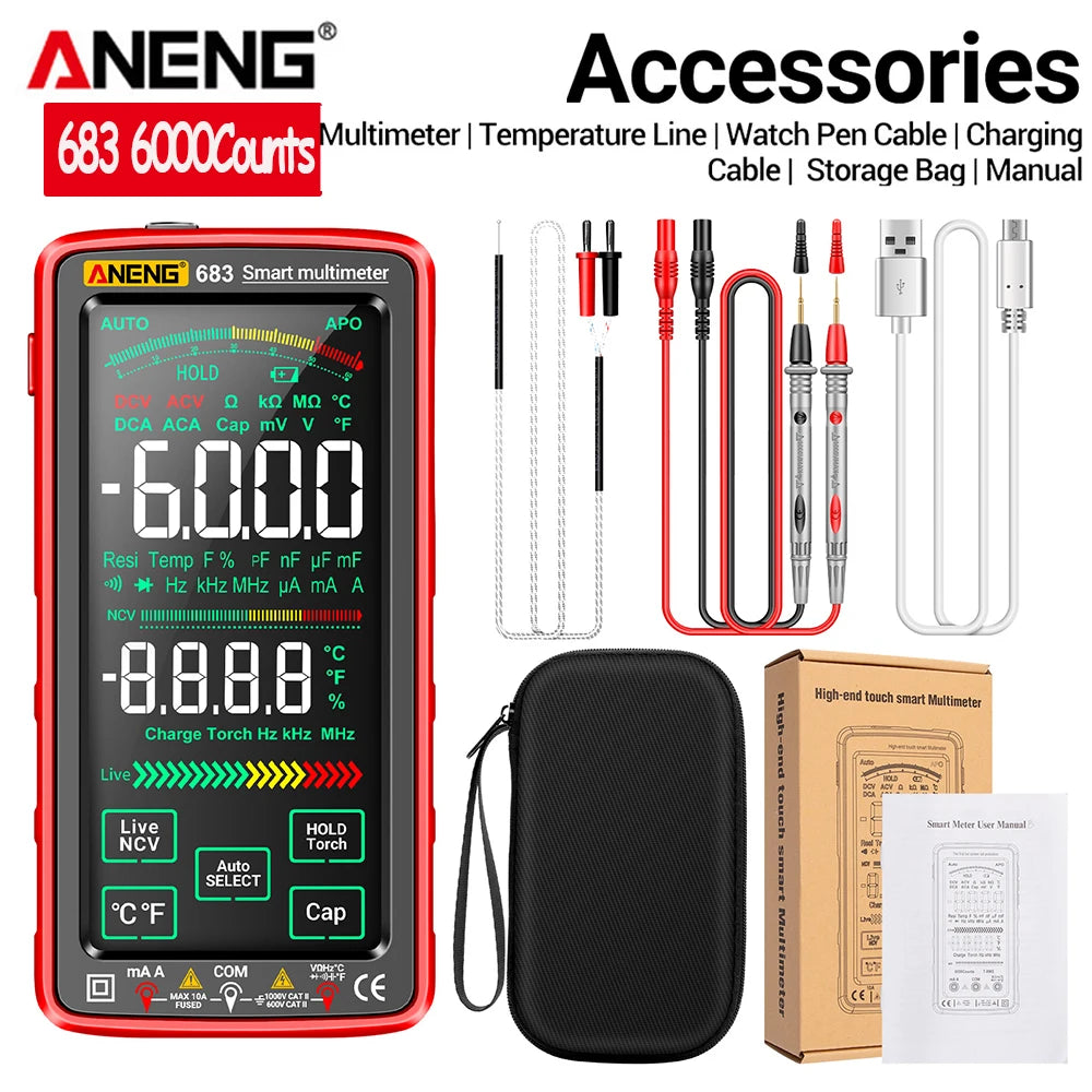 Professional 6000-Count Digital Multimeter with NCV Detection and Rechargeable Battery
