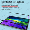 A magnetic paper feel screen protector is shown applied to an iPad display.