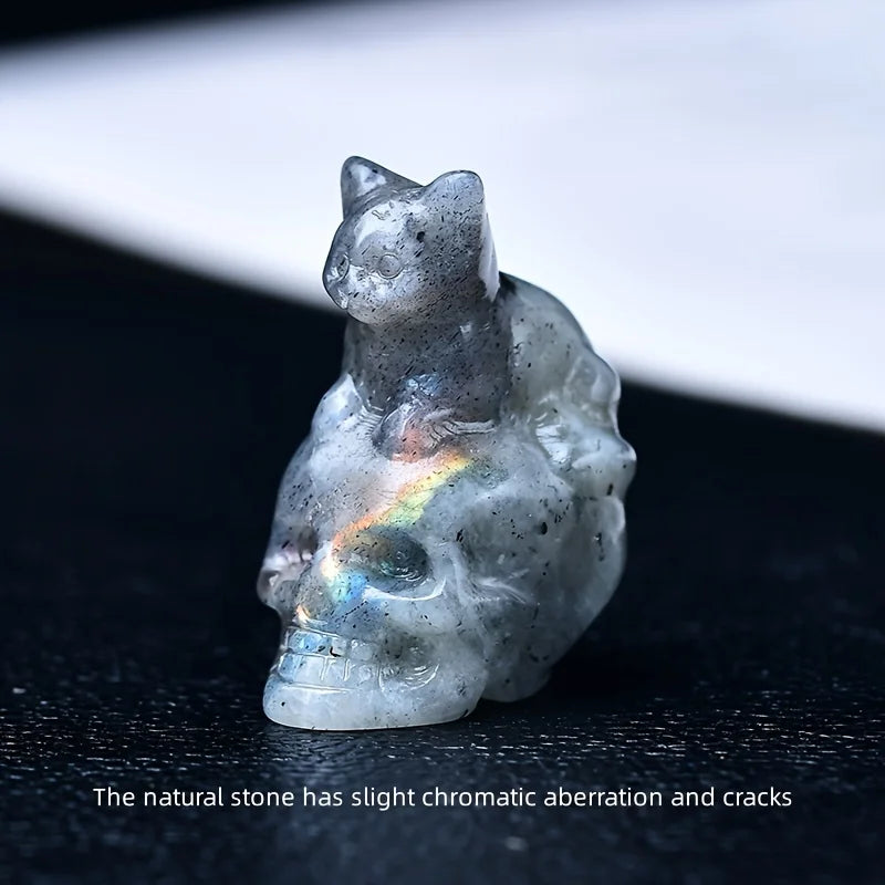 Figurita de Calavera de Gato de Cristal Tallada a Mano