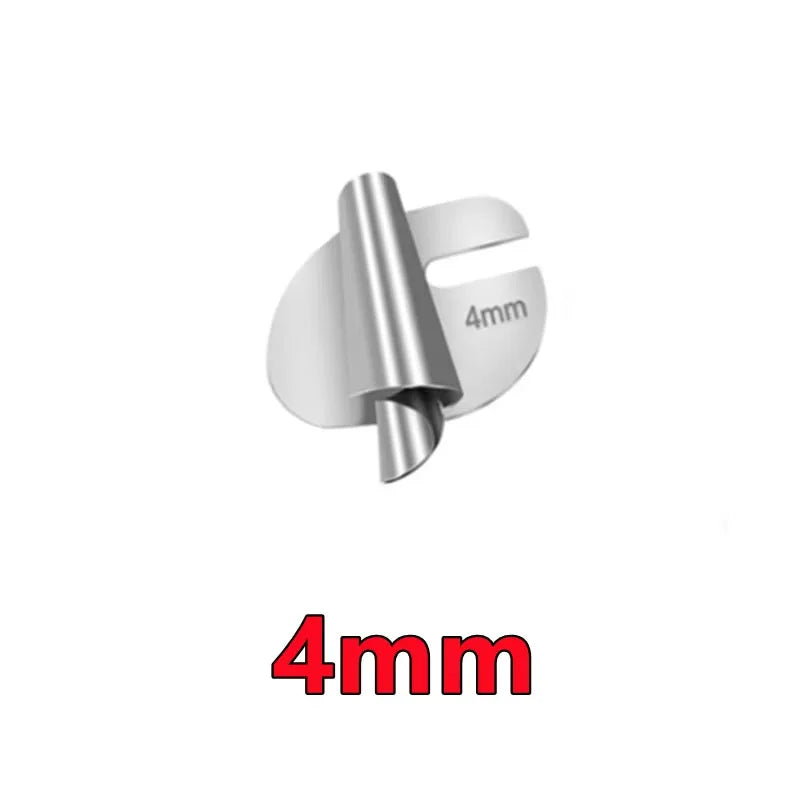 A silver rolled hemmer foot set with a 4mm size marking.