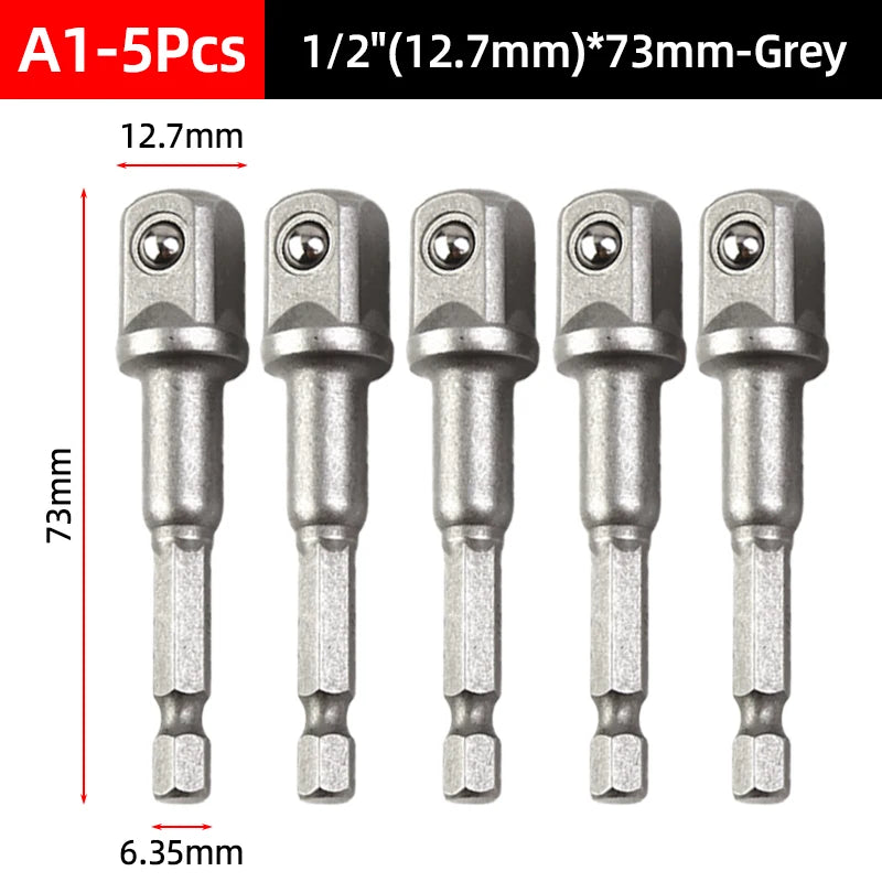 Hex Shank Socket Adapter Set for Power Drills (1/4, 3/8, 1/2 Inch)