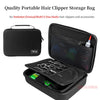 Black hard-shell storage bag for hair clippers and accessories, shown with an open compartment displaying tools.