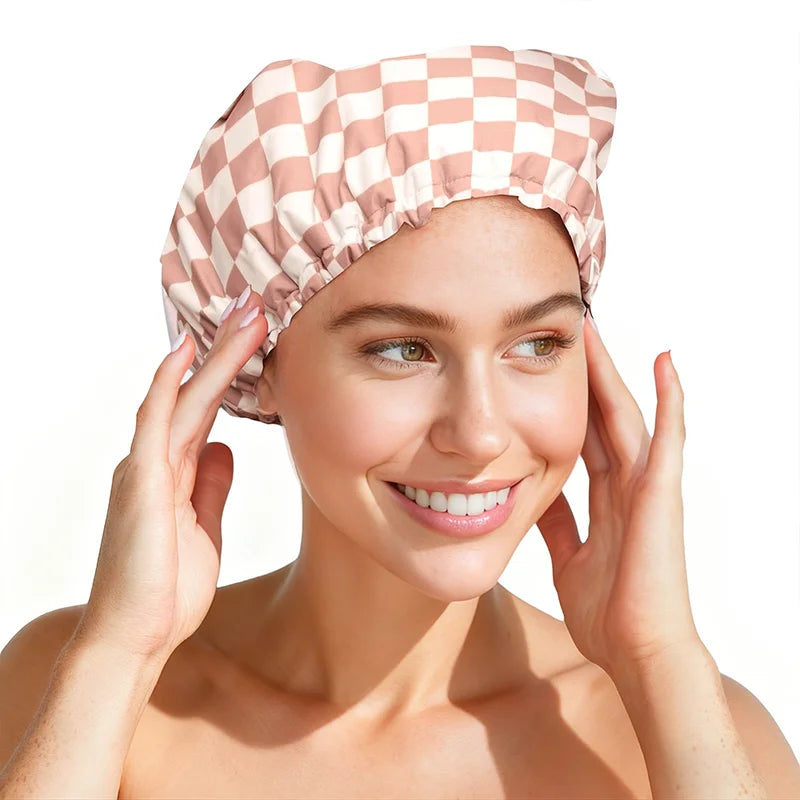 Satin-Lined Wide Shower Cap with Adjustable Fit