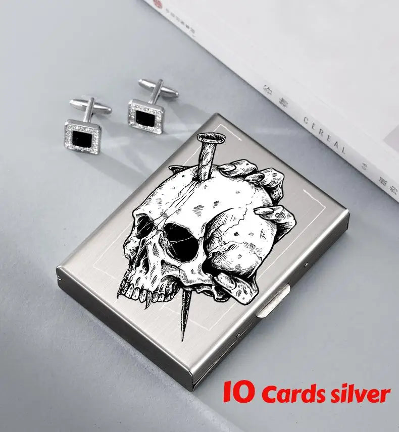 Skull Print Stainless Steel Credit Card Holder Wallet