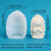 A white silicone mold shaped like a praying girl is shown next to its finished product.
