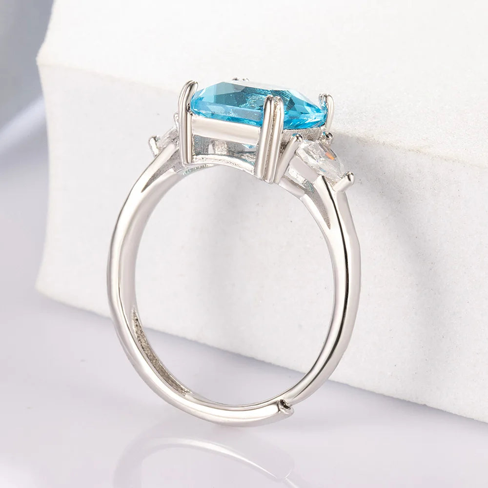 925 Sterling Silver Blue Zircon Engagement Rings
