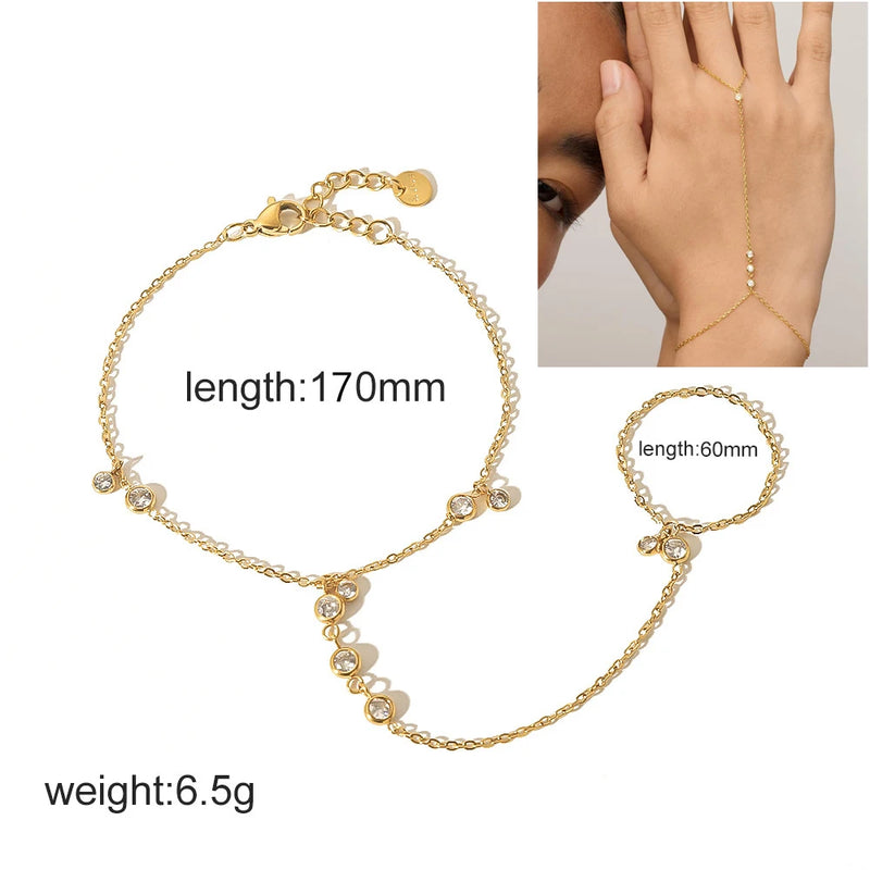 Dainty Gold-Plated Hand Chain with Cubic Zirconia