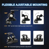 Flexible adjustable mounting brackets for LED work lights showing 180 degree up and down and 60 degree horizontal light direc