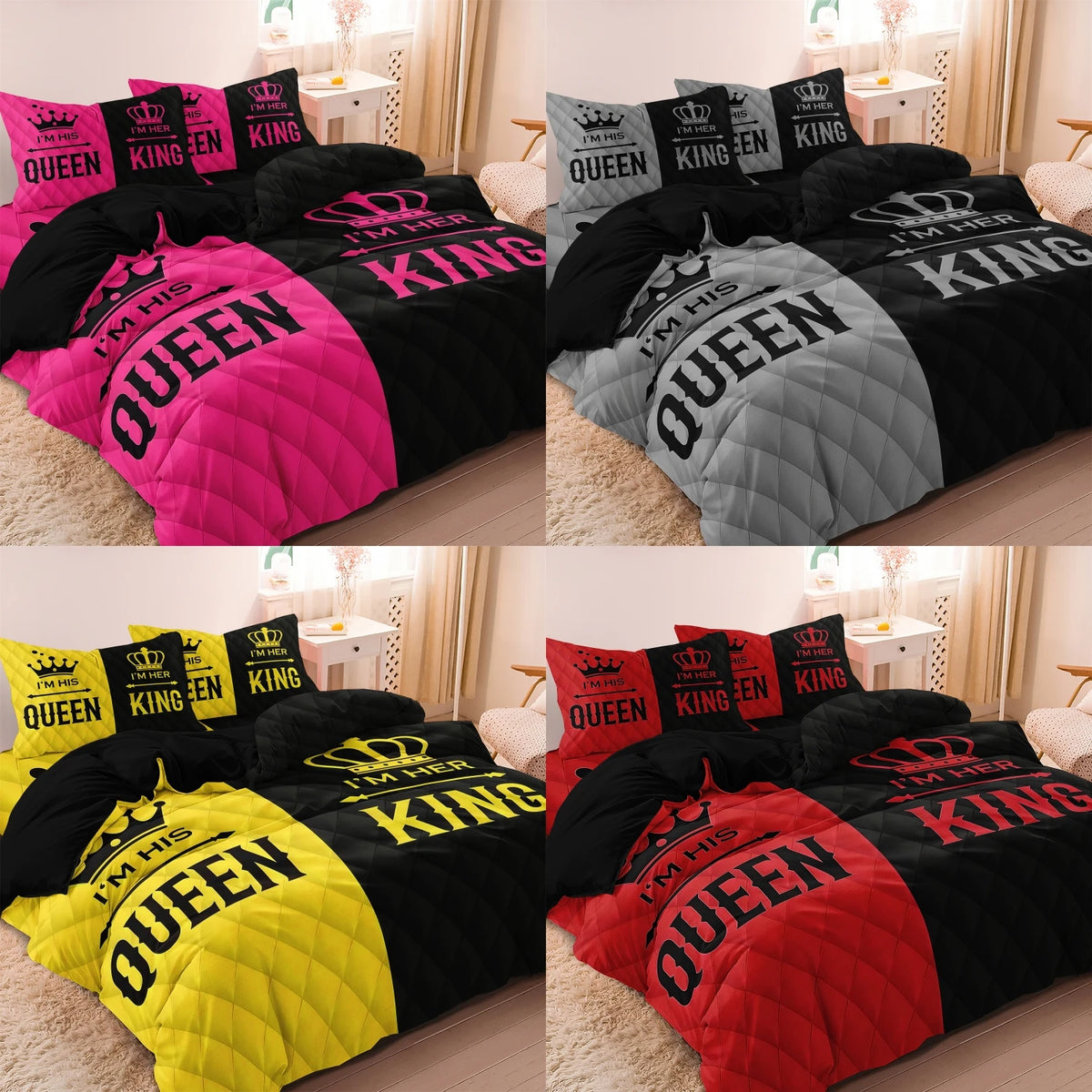 King & Queen Crown Print Duvet Cover Set