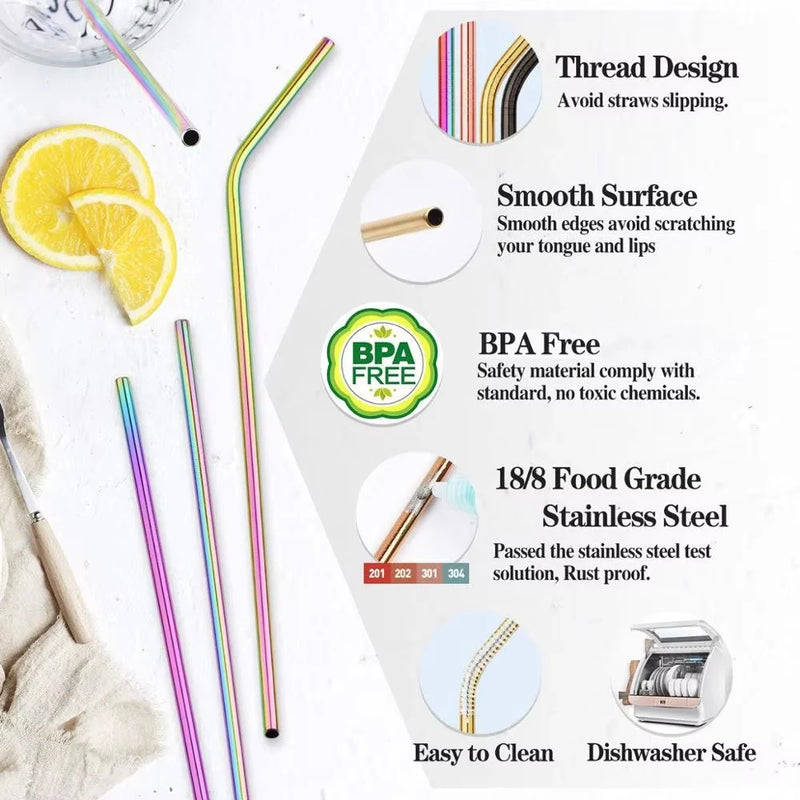 Reusable Stainless Steel Drinking Straws with Cleaning Brush