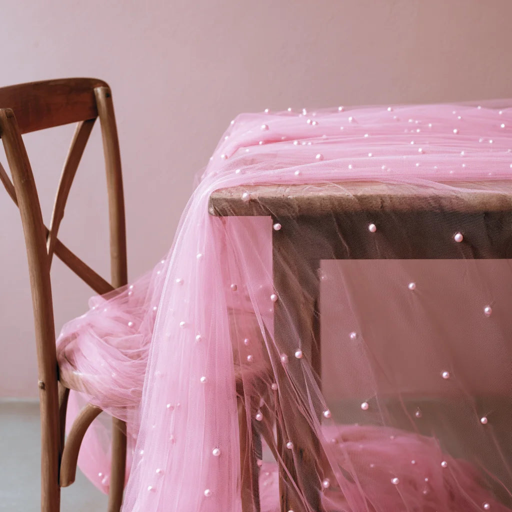 Pink Pearl Tulle Table Runner for Wedding and Event Decor