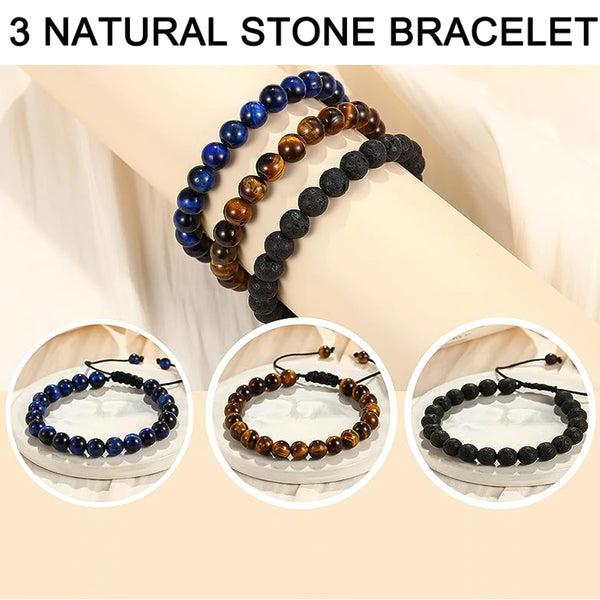 Set aus drei Armbändern mit Natursteinperlen