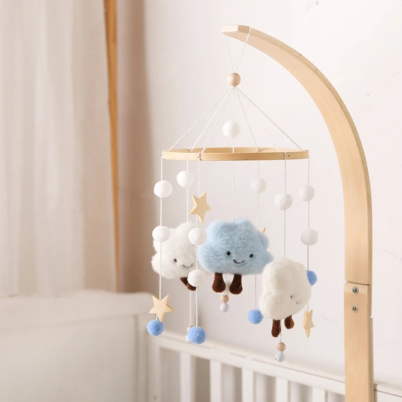 Wooden and Felt Crib Mobile with Cloud and Star Rattles