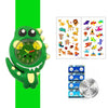 A green digital watch shaped like a dinosaur with a silicone band and a display of various dinosaur figures.
