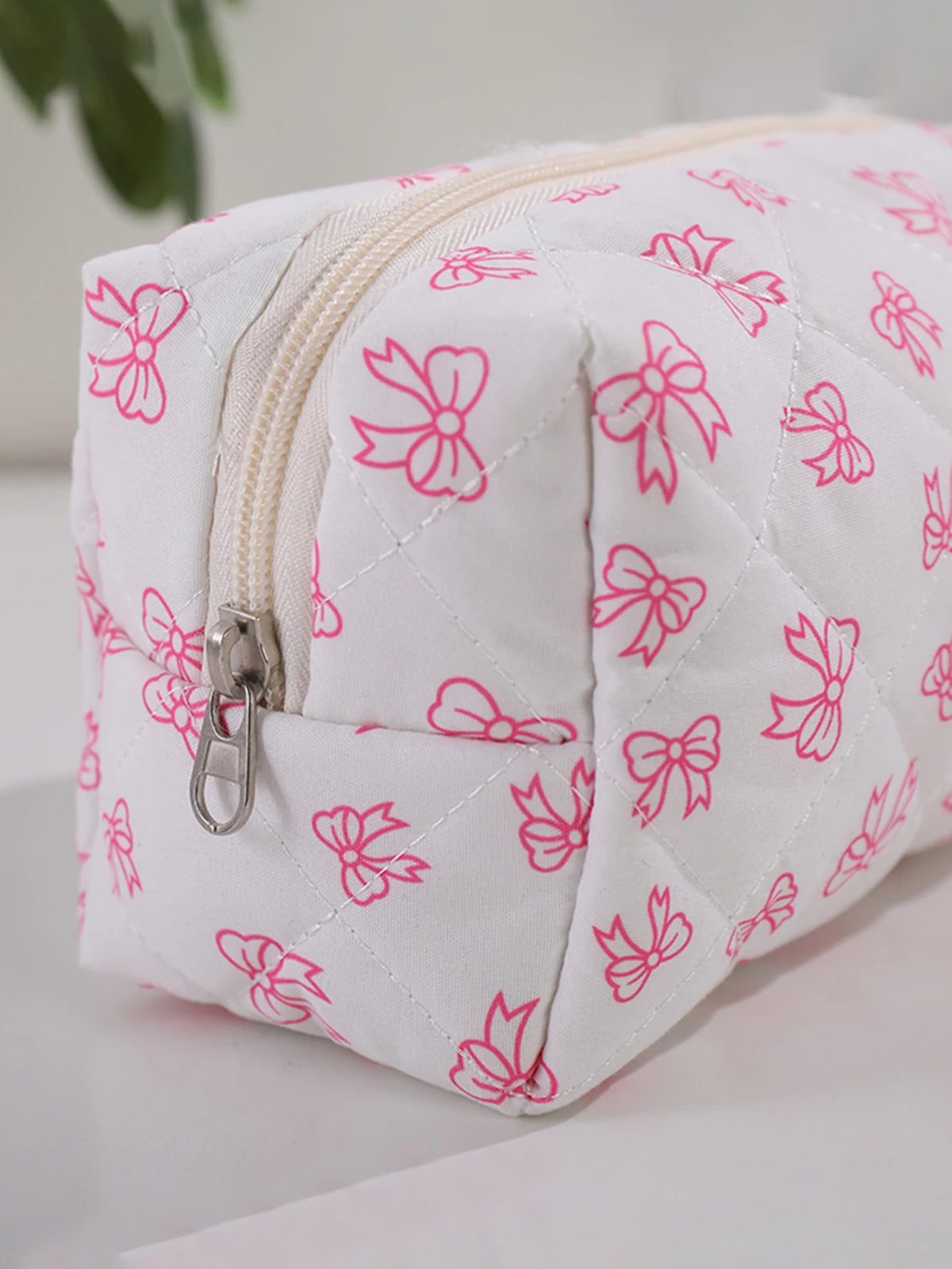 Bowknot Print Makeup Bag - Large Capacity Travel Toiletry Organizer