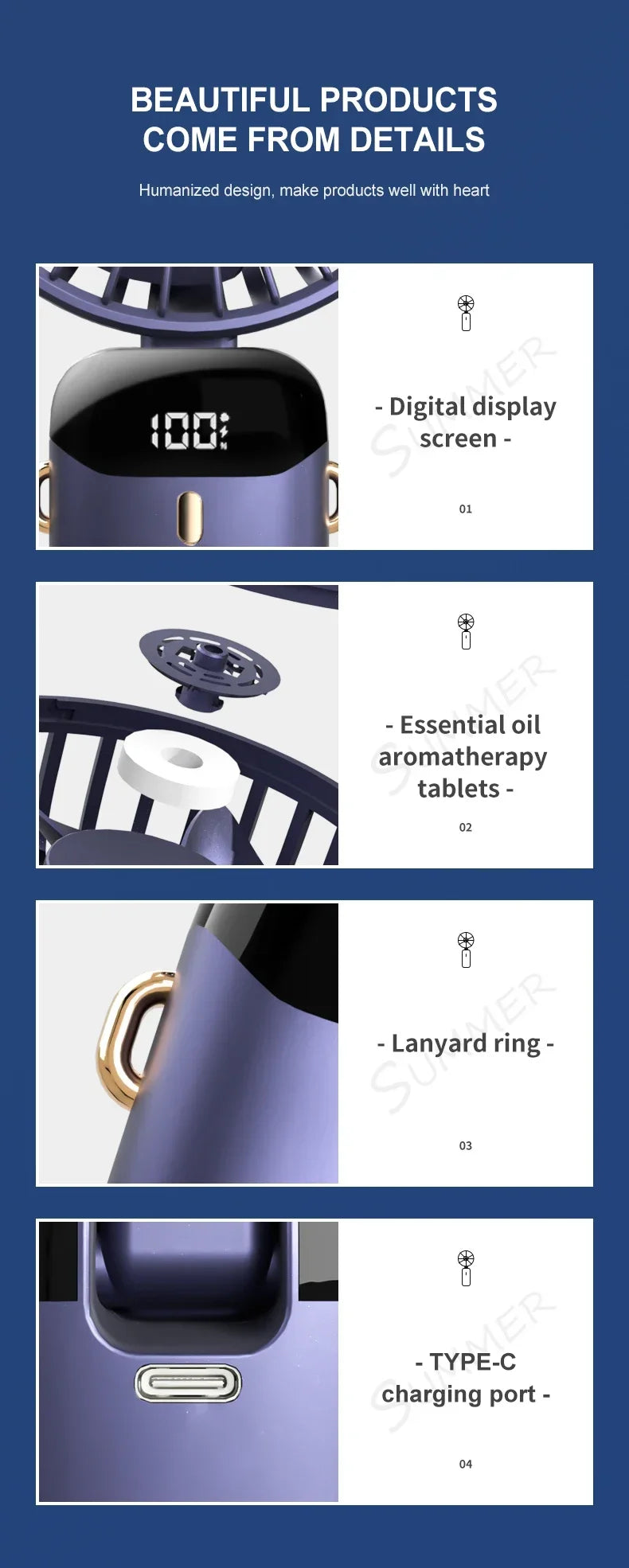 Portable Neck Fan with LED Display and Phone Stand