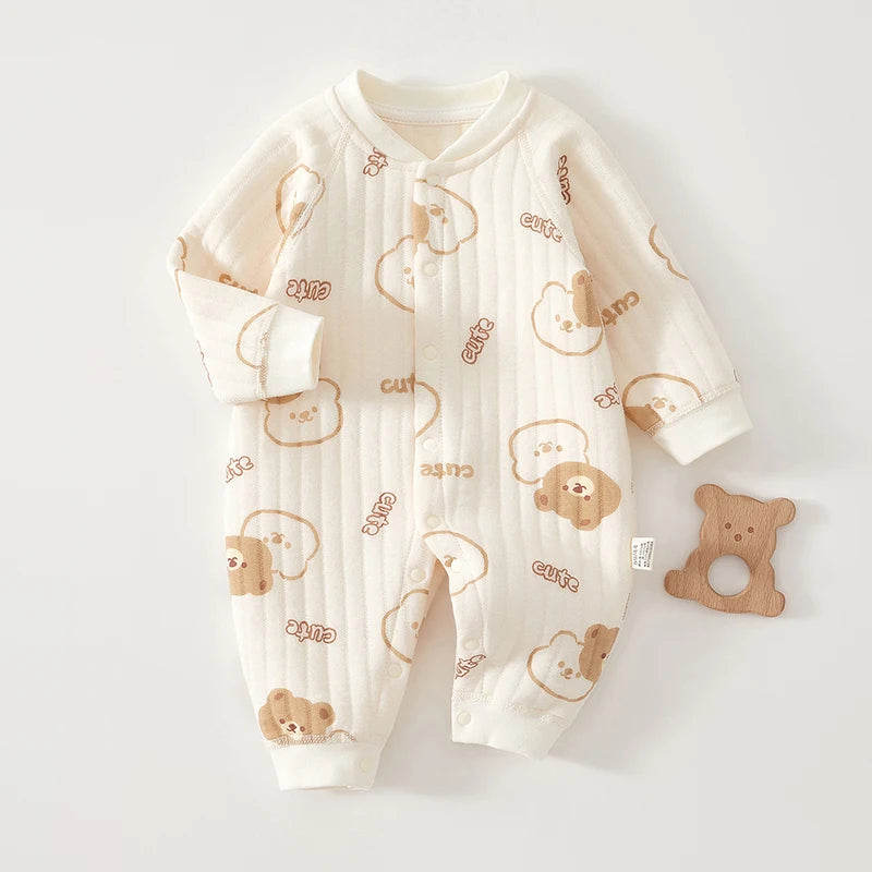Cozy Cotton Baby Romper with Cute Bear Print