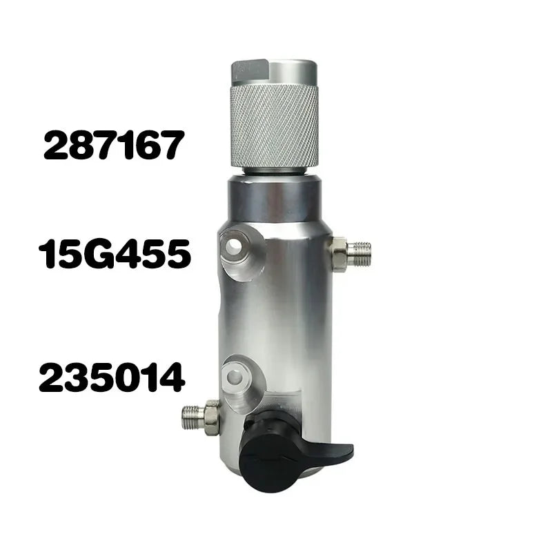 A silver airless sprayer pump plunger rod and valve repair kit with a threaded metal component.