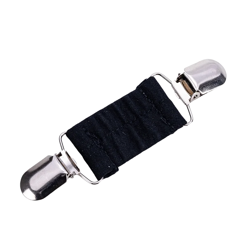 Pince réglables argent et noir avec sangle élastique noire pour serrer les vêtements