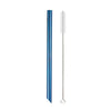 A reusable 304 stainless steel drinking straw with a cleaning brush, shown vertically.