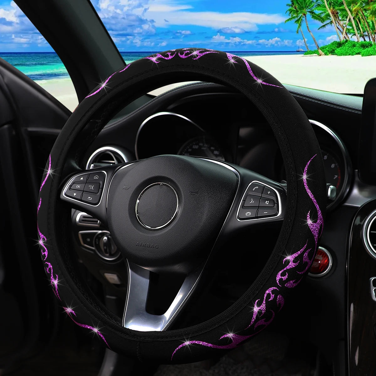 Flame Totem Fabric Steering Wheel Cover (Fits 14.5-15 Inch)