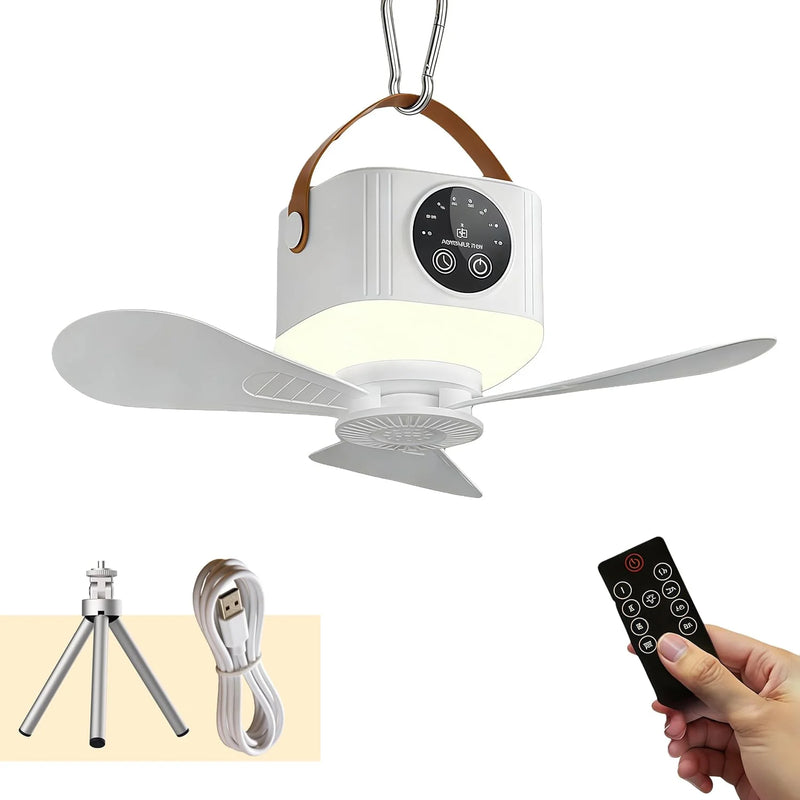 Ventilador de Tienda Colgante Recargable por USB-C con Mando a Distancia y Trípode