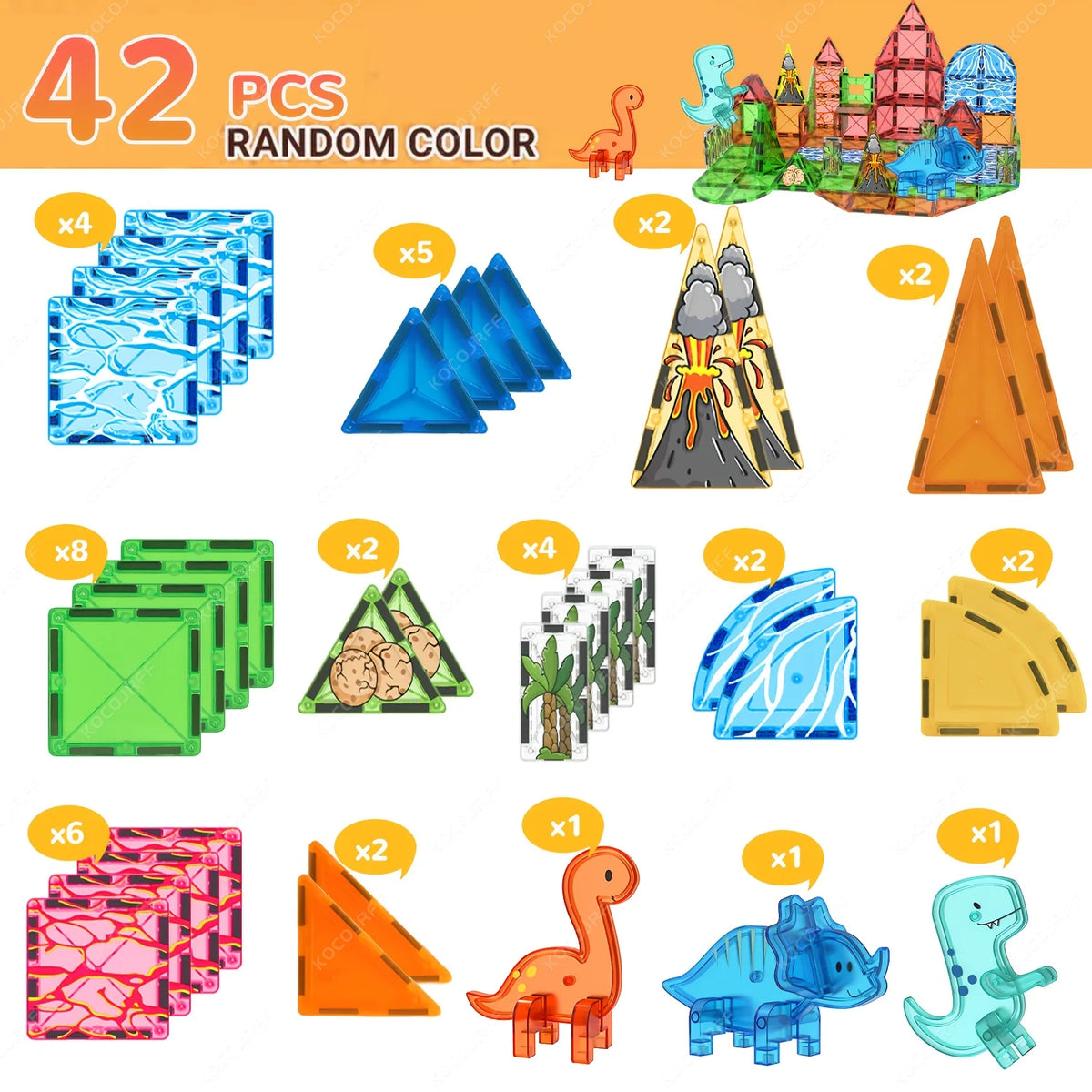 Magnetic Dinosaur Volcano Building Blocks Set