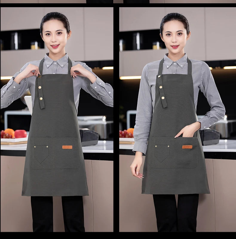 Canvas Cotton Cooking Apron with Adjustable Halter Neck and Large Pockets