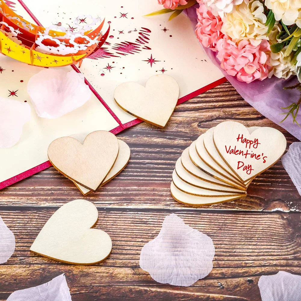 Natural Unfinished Wooden Heart Shapes for DIY Crafts