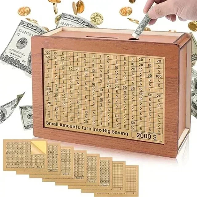 Wooden Money Saving Box with Built-in Coin Counter