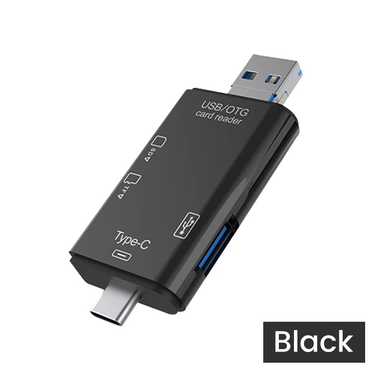 Schwarzes 6-in-1 USB-C Kartenlesergerät von oben.