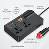 A black car power inverter with a USB interface and multiple ports for charging devices.