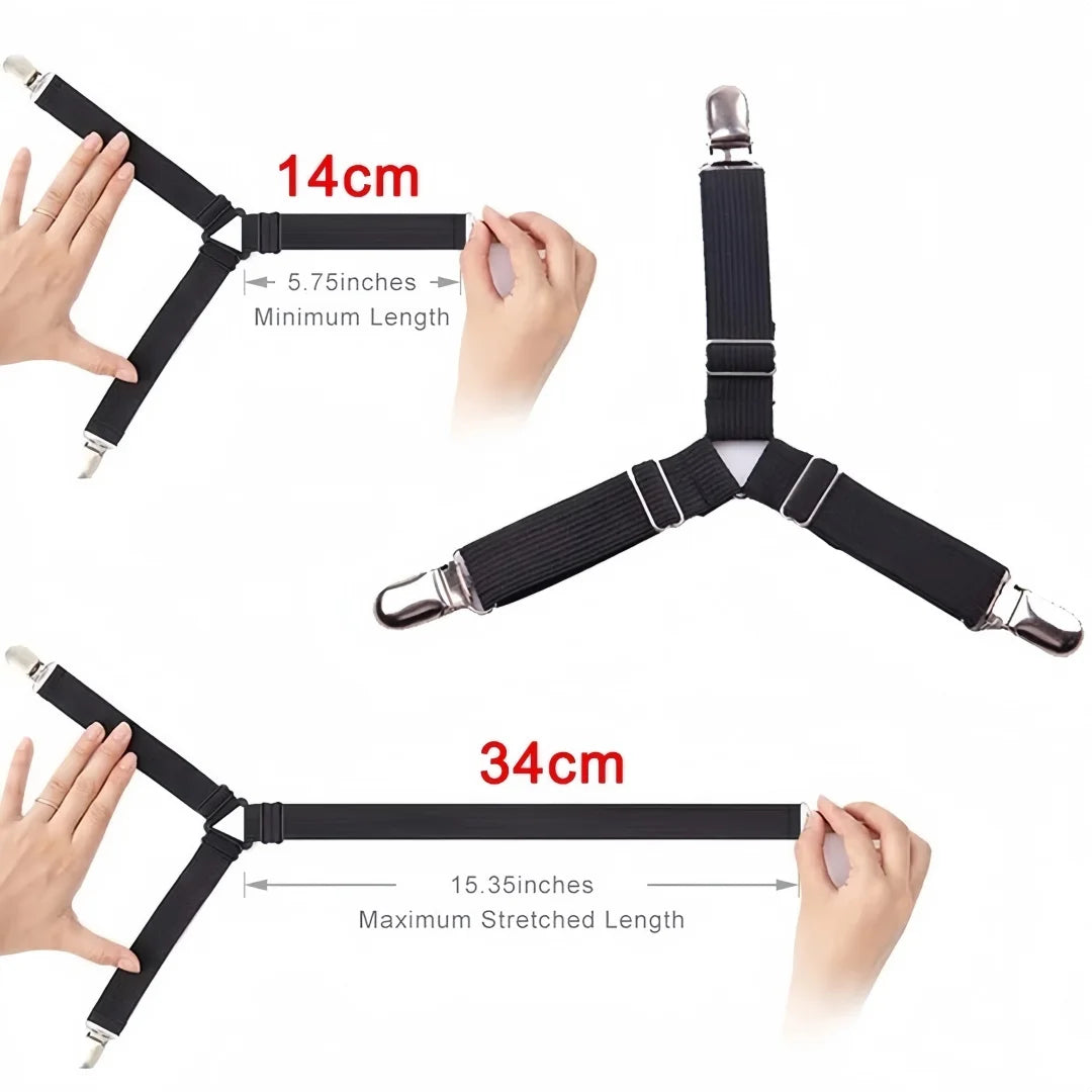 Adjustable Triangle Bed Sheet Clips with Elastic Straps (4-Pack)