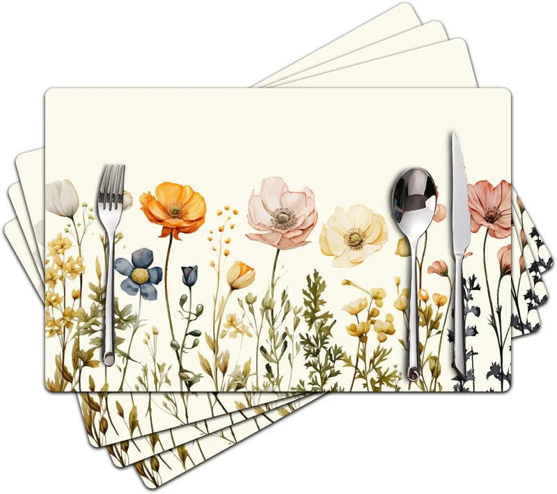 Floral Linen Placemats for Dining Table