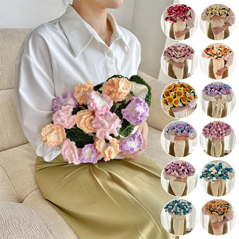 Hand Knitted Rose Bouquet Throw Blanket