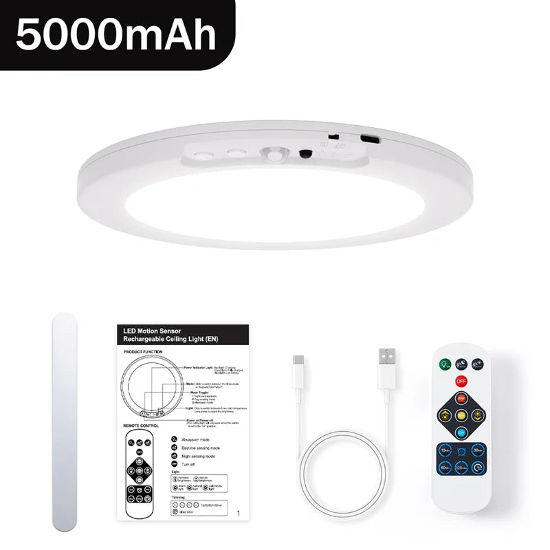 مصباح LED ذكي يعمل بالحركة وبطارية قابلة للشحن مع جهاز تحكم عن بعد