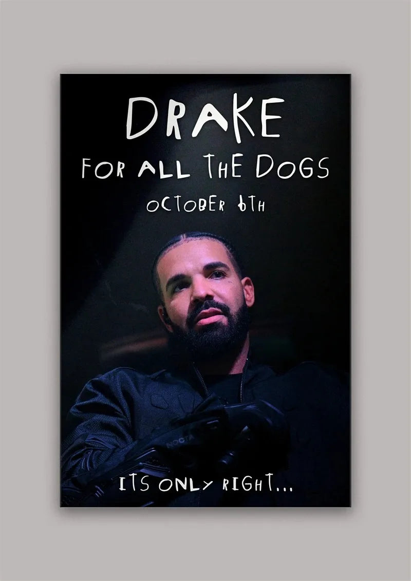 Album art for Drake's For All The Dogs featuring a portrait of the artist.