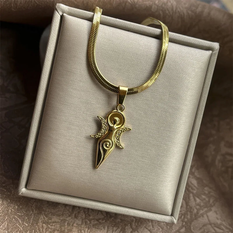 Triple Moon Goddess Pendant Necklace