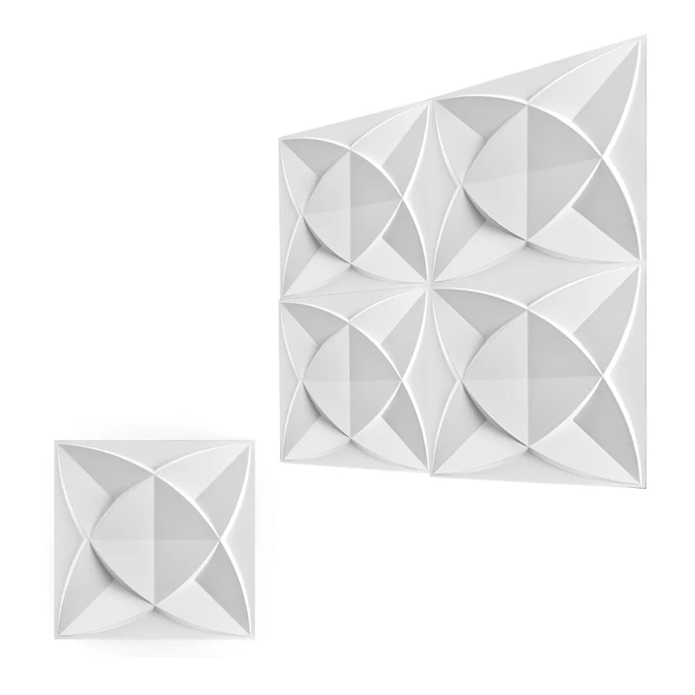 A close-up view of a white 3D diamond textured wall panel design.
