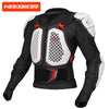 Black motocross armor jacket with white chest and back protection and red accents