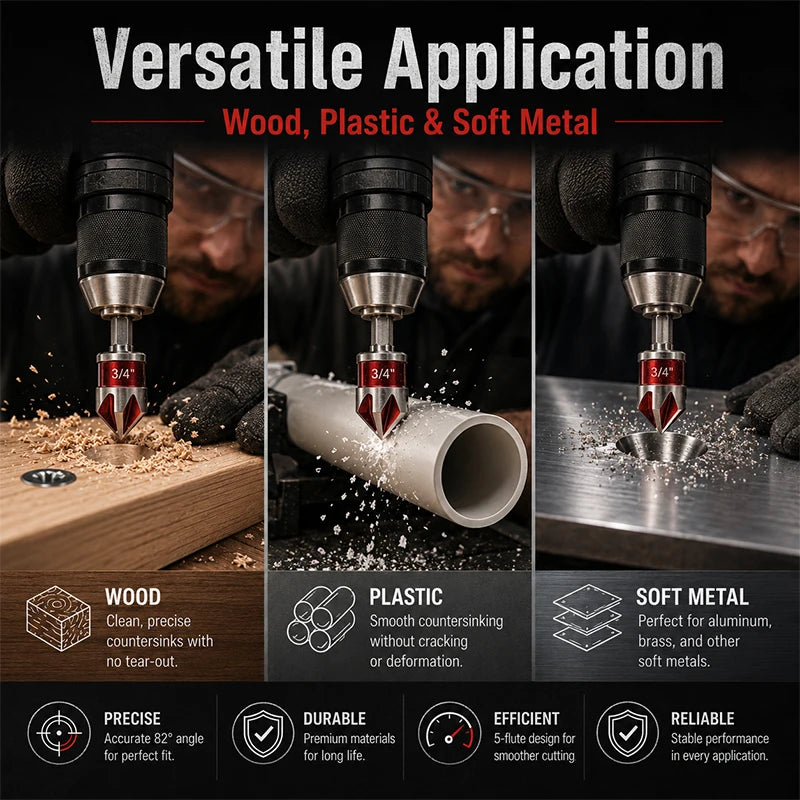 Self-Centering Countersink Drill Bit Set with Pilot Hole